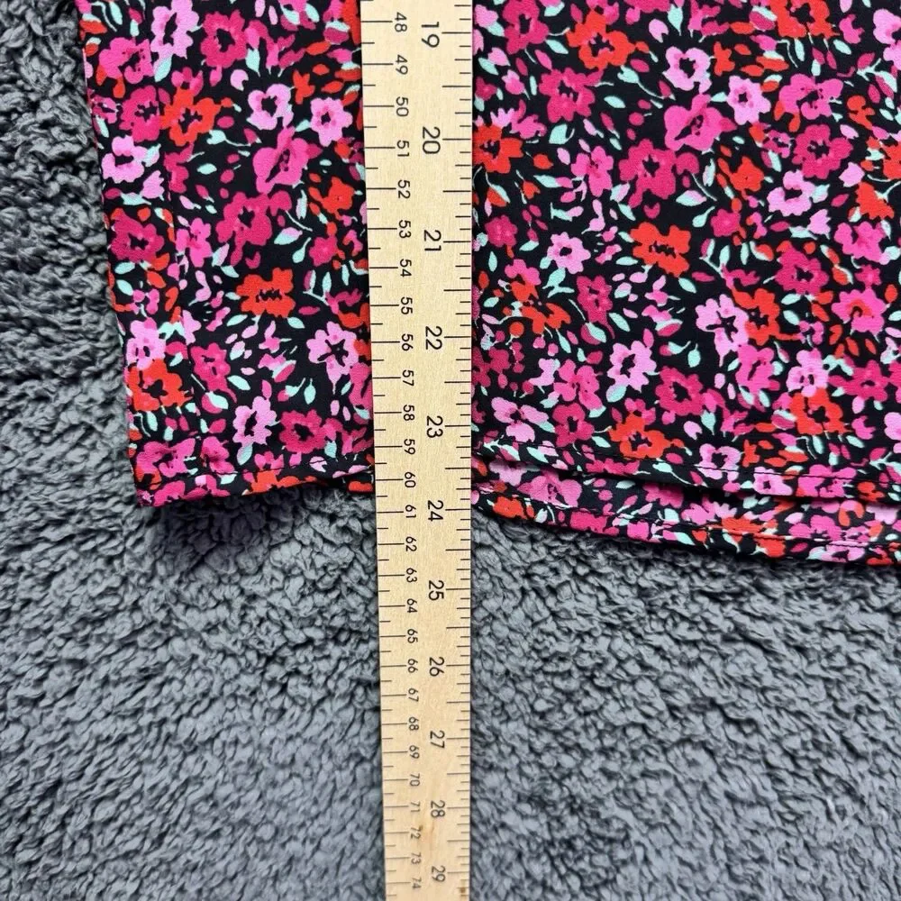 J. Crew Womens Floral Abstract Long Sleeve Popover Blouse Top Large Red Pink